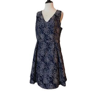 Pagani Dress Navy Blue Allover Floral Embroidery